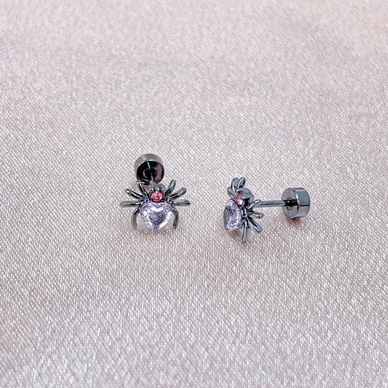 Izpack Punk CZ Spider Cartilage Tiny Stud Earrings Stainless Steel Pink Black Golden Plated Animal Crystal Love Heart Screw Flat Back Tragus Helix Studs Earring Cute Gothic Halloween Party Jewelry Gifts 18G - Image 5